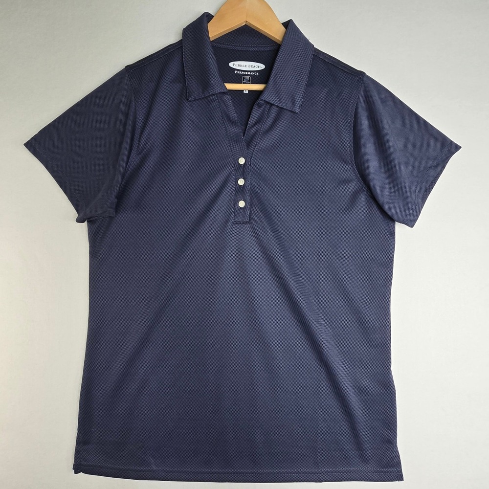Pebble Beach Performance Womens Large Polo Shirt Navy Blue Short Sleeve Golf Top